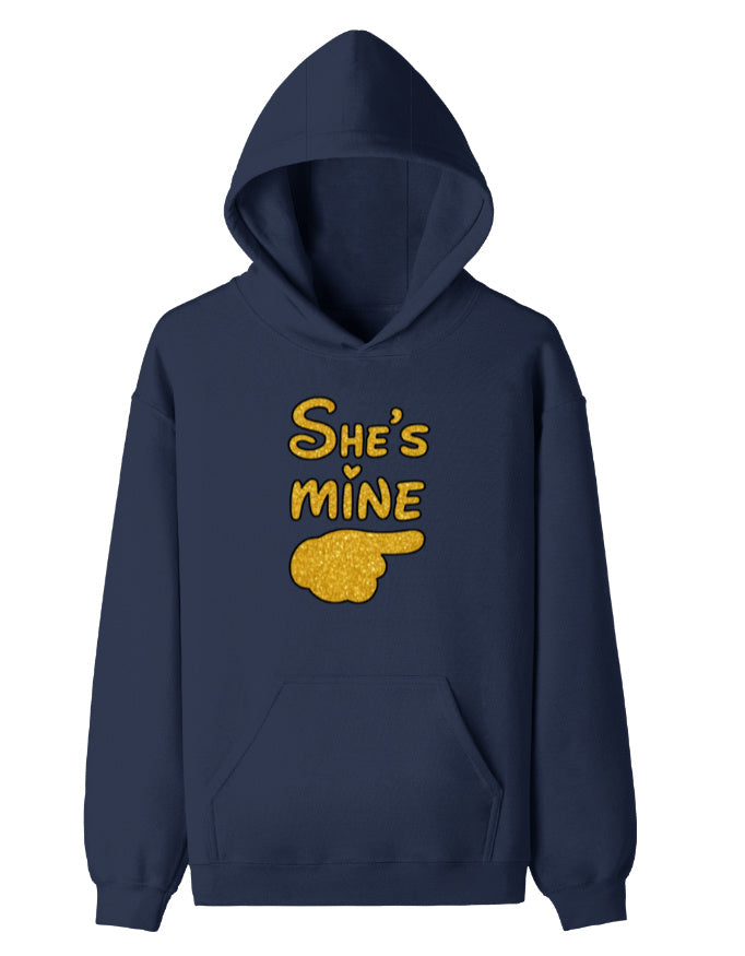 Unisex Pullover Hoodie -She's Mine Navy Blue GlowZonePrints