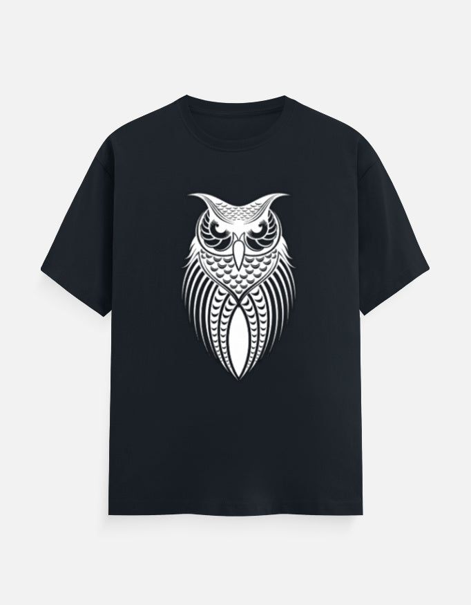 Unisex Classic Crew T-Shirt – Owl Halftone Design Navy Blue GlowZonePrints