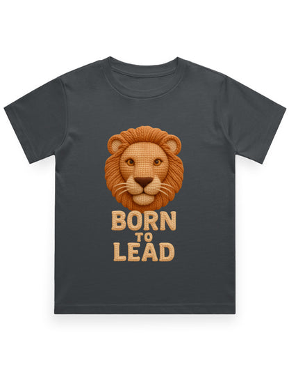 Kids Crew Neck T-Shirt – Born to Lead Lion Edition Steel Grey GlowZonePrints