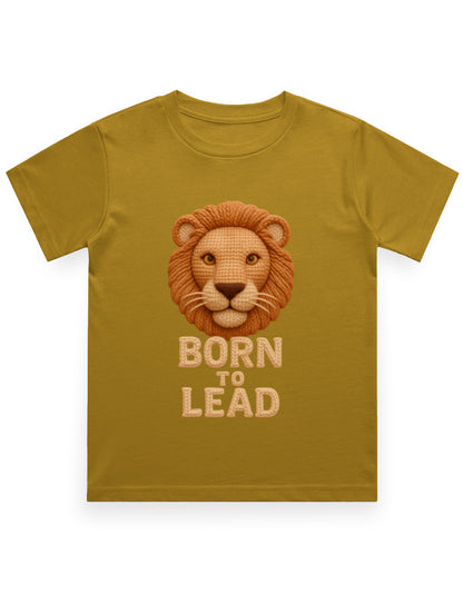 Kids Crew Neck T-Shirt – Born to Lead Lion Edition Mustard Yellow GlowZonePrints