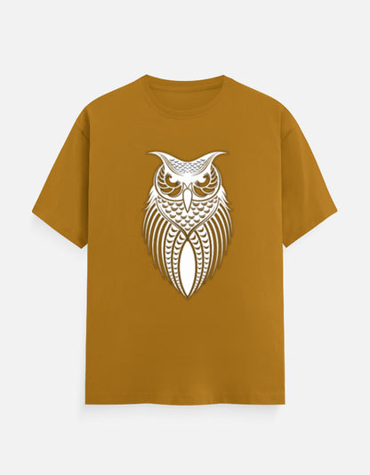 Unisex Classic Crew T-Shirt – Owl Halftone Design Mustard Yellow GlowZonePrints