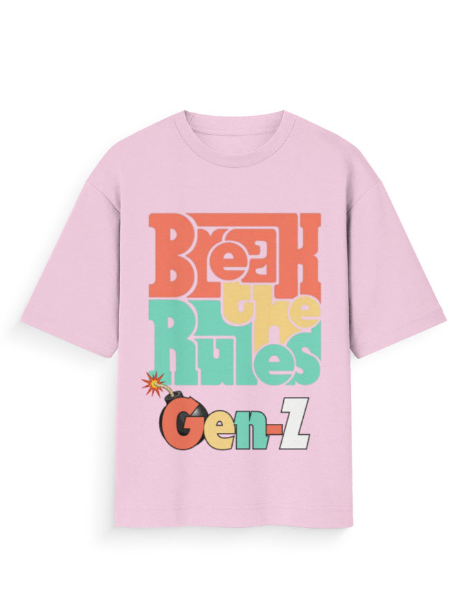 Unisex Oversized Standard T-Shirt – Break the Rules Gen-Z Light Baby Pink GlowZonePrints