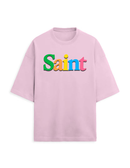 Unisex Terry Oversized Tee – Plain SAINT Text Effect Light Baby Pink - Plain Text Effect GlowZonePrints
