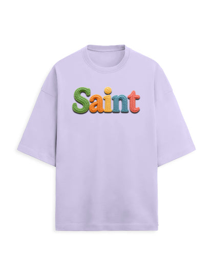 Unisex Terry Oversized Tee – Woolen SAINT Text Edition Lavender - Woolen Text Effect GlowZonePrints