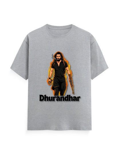 Unisex Crew T-Shirt - Dhurandhar(A) Grey Melange GlowZonePrints