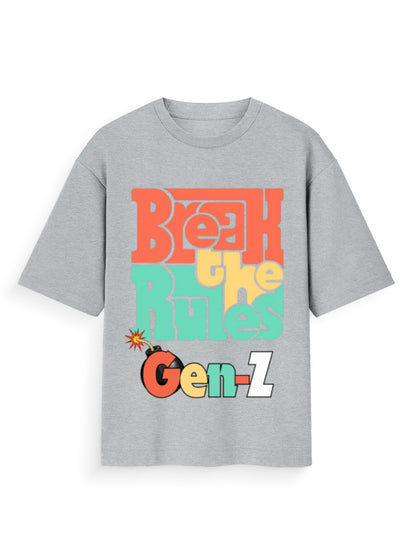 Unisex Oversized Standard T-Shirt – Break the Rules Gen-Z Grey Melange GlowZonePrints