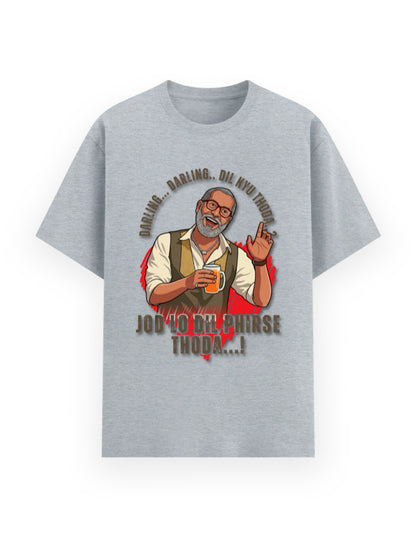 Unisex Basic T-Shirt – Darling Darling Dil Kyu Thoda.? Grey Melange GlowZonePrints