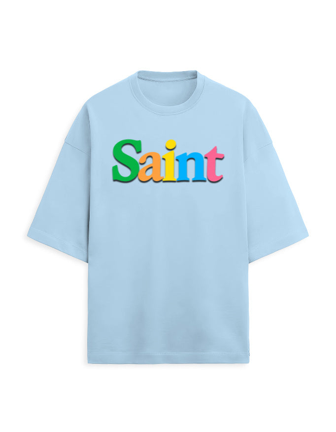 Unisex Terry Oversized Tee – Plain SAINT Text Effect Baby Blue - Plain Text Effect GlowZonePrints