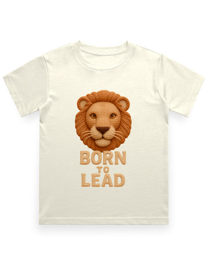 Kids Crew Neck T-Shirt – Born to Lead Lion Edition Off White GlowZonePrints