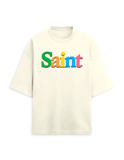 Unisex Terry Oversized Tee – Plain SAINT Text Effect Off White - Plain Text Effect GlowZonePrints