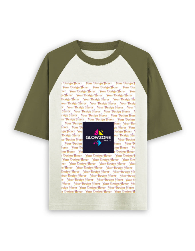 Unisex Oversized Raglan T-Shirt – Custom Print Olive Green off white GlowZonePrints