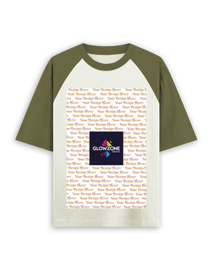 Unisex Oversized Raglan T-Shirt – Custom Print Olive Green off white GlowZonePrints