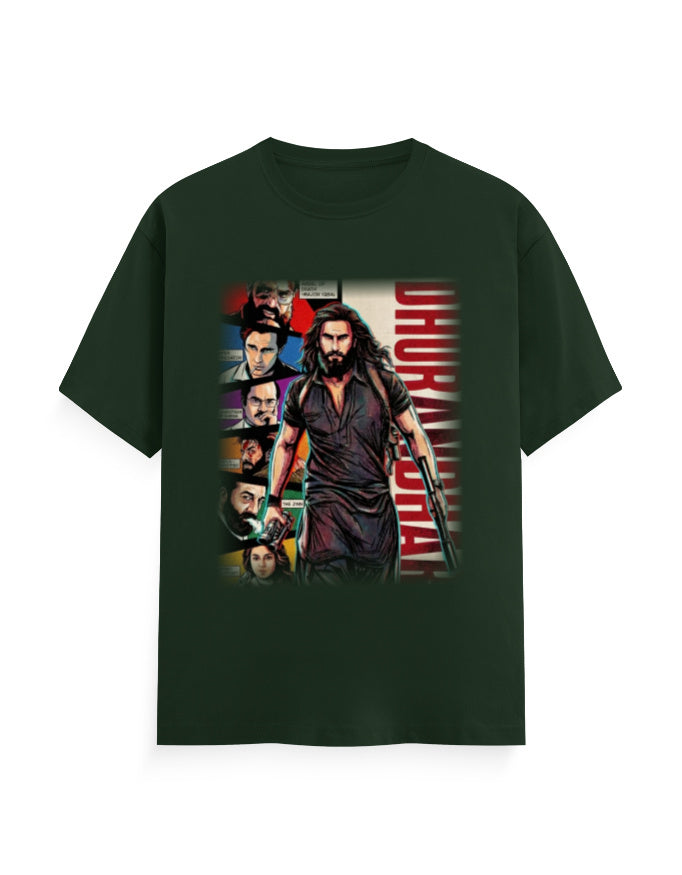 Unisex Crew T-Shirt - Dhurandhar(B) Bottle Green GlowZonePrints