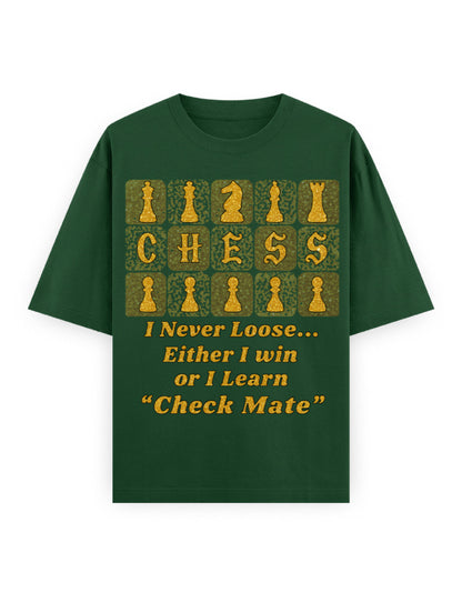 Unisex Oversized Classic T-Shirt -Chess (Gold Edition) Bottle Green GlowZonePrints