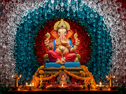 Ganesh Festival Tapestry – (16 Unique Designs) Design12 40x50 In (3.3x4.16 Feet ) GlowZonePrints