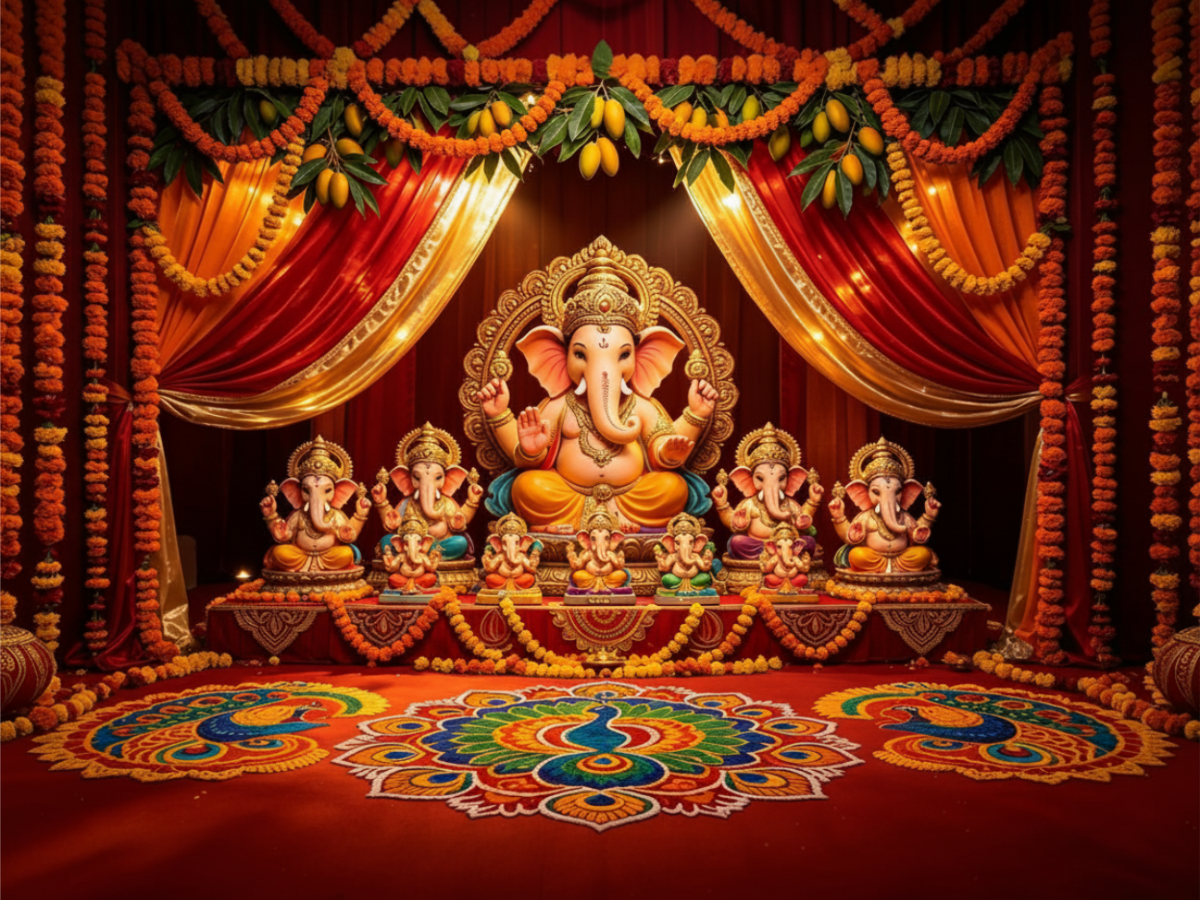 Ganesh Festival Tapestry – (16 Unique Designs) Design13 40x50 In (3.3x4.16 Feet ) GlowZonePrints