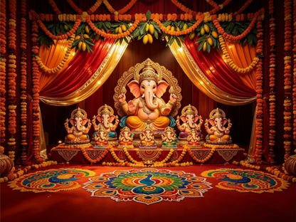 Ganesh Festival Tapestry – (16 Unique Designs) Design13 40x50 In (3.3x4.16 Feet ) GlowZonePrints