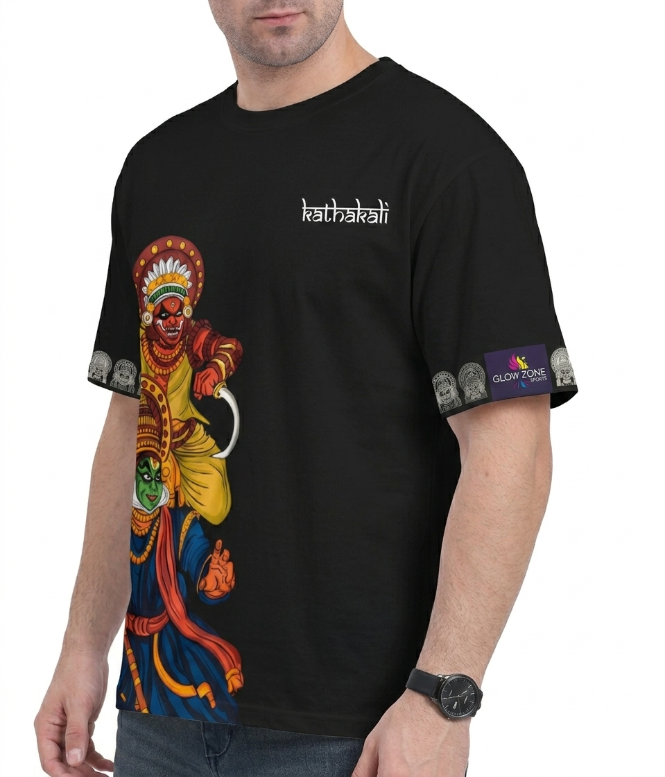 Unisex AOP Oversized Tee – Kathakali Themed Traditional T-Shirt GlowZonePrints