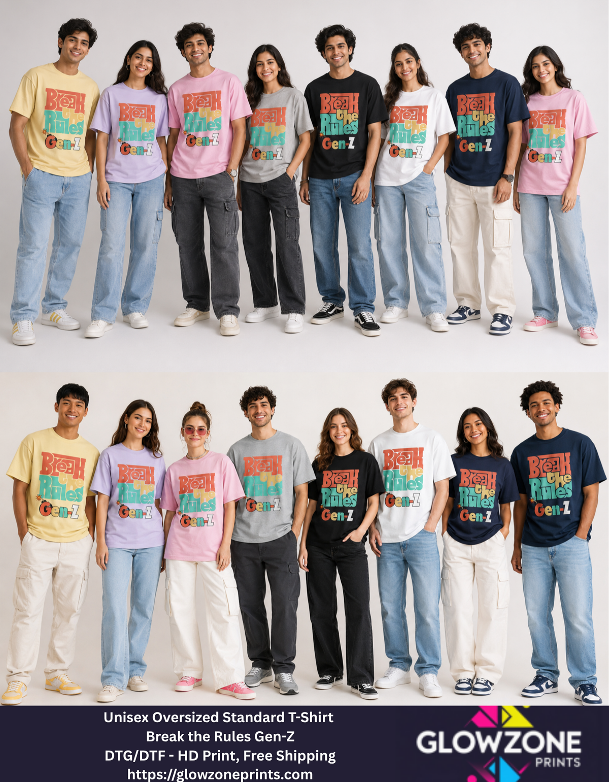 Unisex Oversized Standard T-Shirt – Break the Rules Gen-Z GlowZonePrints