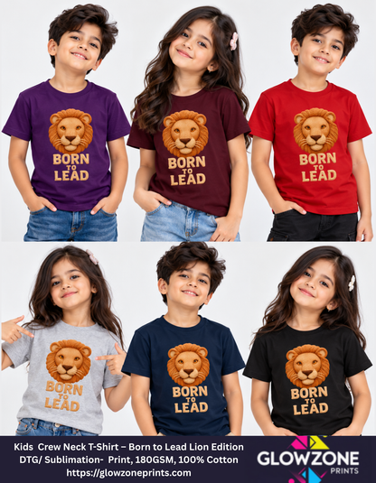 Kids Crew Neck T-Shirt – Born to Lead Lion Edition GlowZonePrints