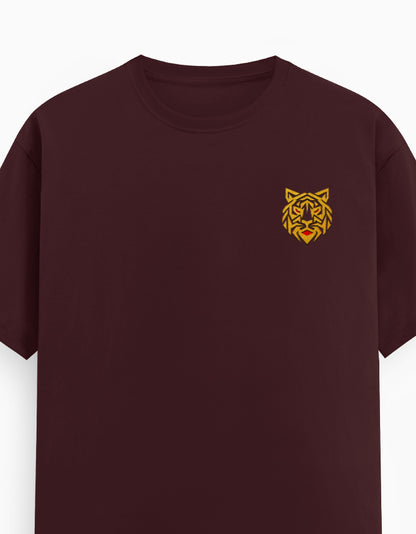 Unisex Classic Crew T-Shirt – Golden Tiger Emblem Maroon GlowZonePrints