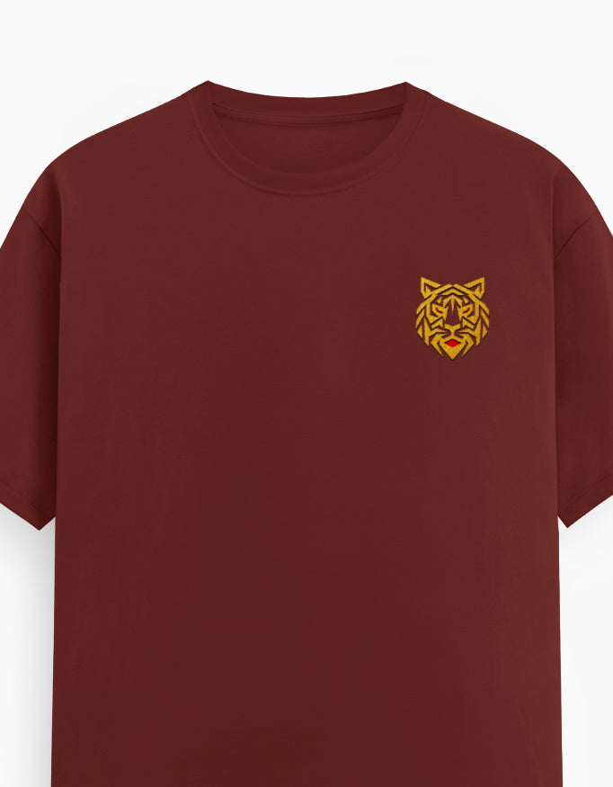 Unisex Classic Crew T-Shirt – Golden Tiger Emblem Brick Red GlowZonePrints