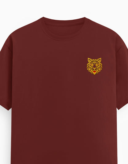Unisex Classic Crew T-Shirt – Golden Tiger Emblem Brick Red GlowZonePrints