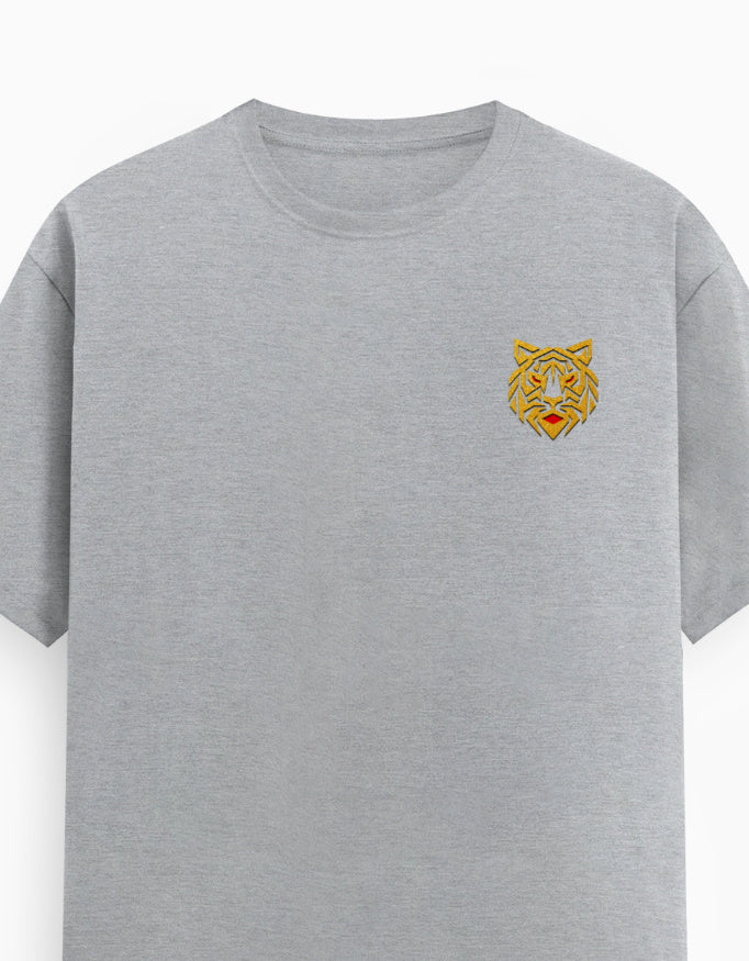 Unisex Classic Crew T-Shirt – Golden Tiger Emblem Grey Melange GlowZonePrints