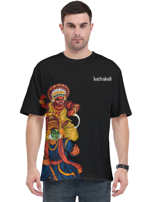 Unisex AOP Oversized Tee – Kathakali Themed Traditional T-Shirt Black GlowZonePrints