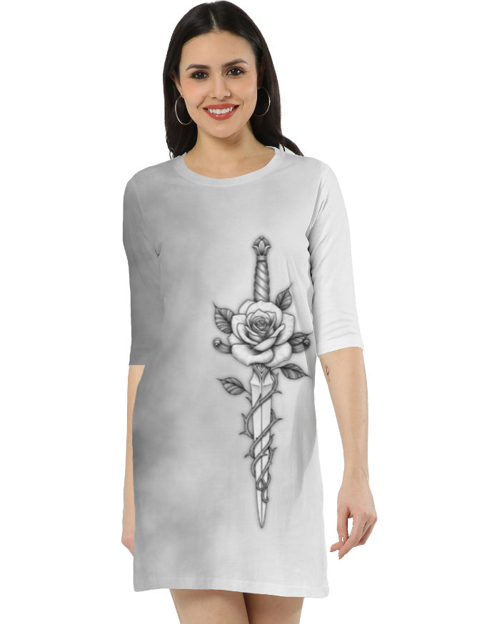Rose Sword AOP T-Shirt Dress Sword Rose S GlowZonePrints