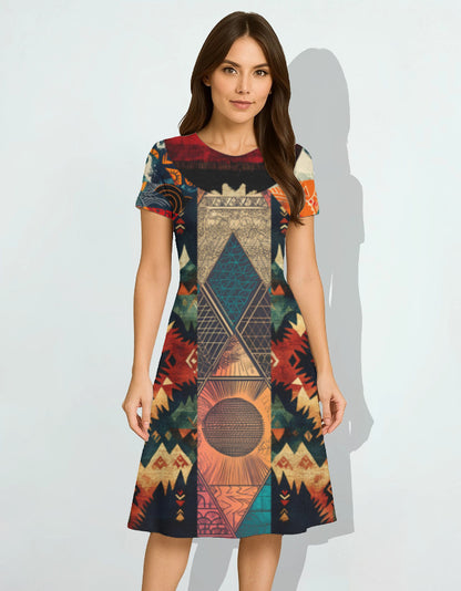 Women's AOP A-Line Dress – Tribal Geometric Bohemian Pattern GlowZonePrints
