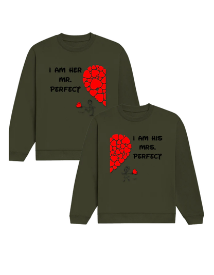 Mr & Mrs Perfect -Couple Sweatshirt Set Olive Green GlowZonePrints