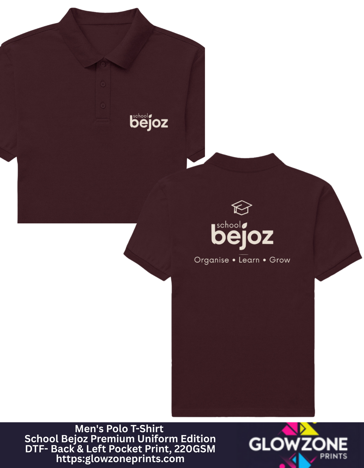 Men's Polo T-Shirt – School Bejoz Premium Uniform Maroon GlowZonePrints