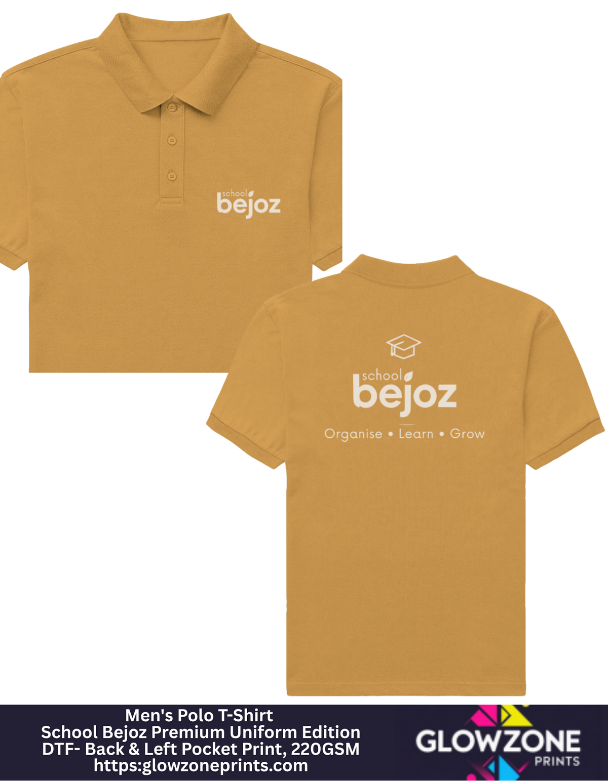 Men's Polo T-Shirt – School Bejoz Premium Uniform Mustard Yellow GlowZonePrints