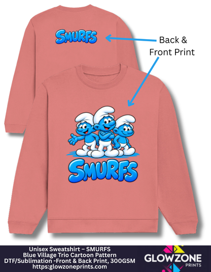 Unisex Sweatshirt – Blue Village Trio Cartoon Pattern Coral GlowZonePrints