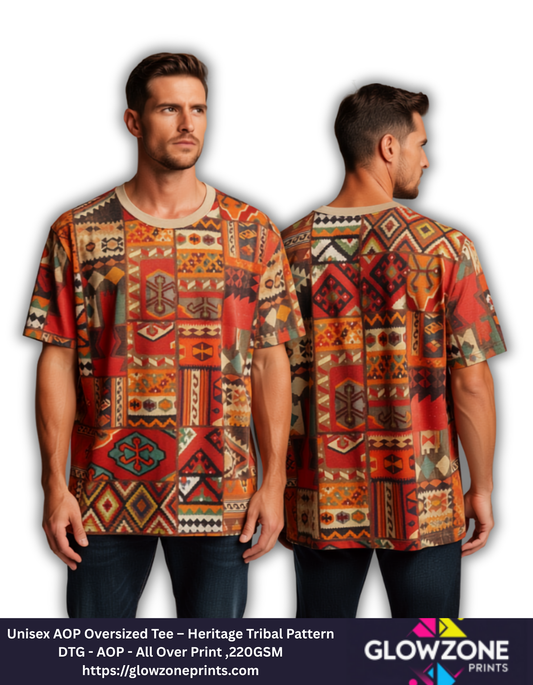 Unisex AOP Oversized Tee – Heritage Tribal Pattern Heritage Pattern GlowZonePrints