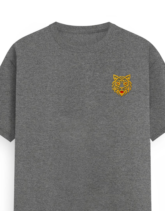 Unisex Classic Crew T-Shirt – Golden Tiger Emblem Charcoal Melange GlowZonePrints